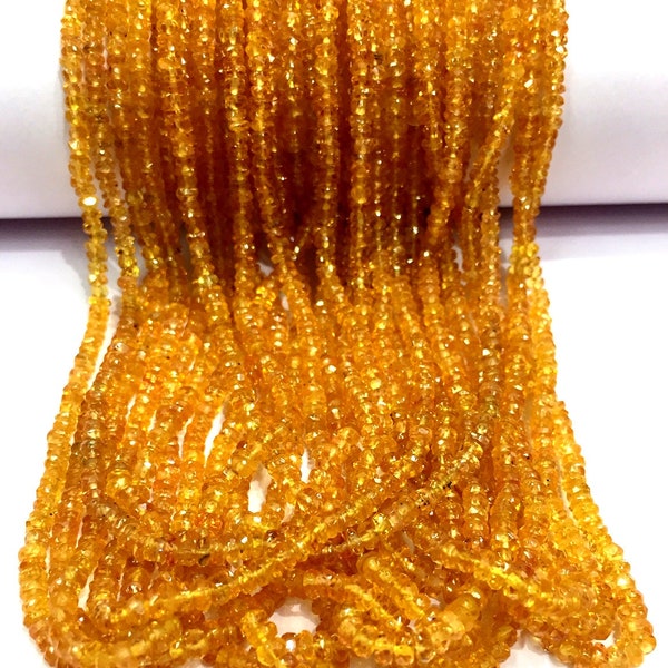 AAA QUALITY~Natural Songea Yellow Sapphire Faceted Rondelle Beads 3.MM Sapphire Gemstone Beads Wholesale Sapphire Beads Jewelry Making Beads