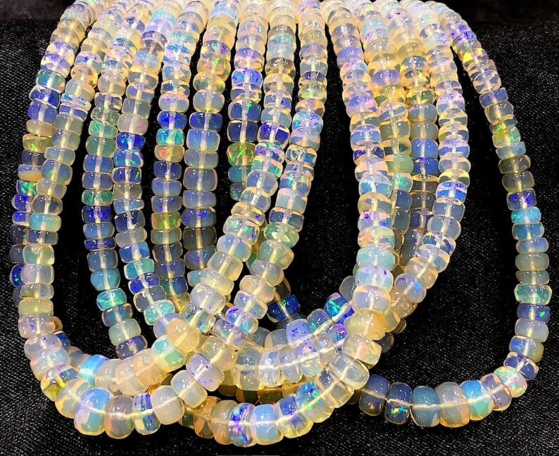 Natural Ethiopian Opal Smooth Rondelle Beads Fire Opal Beads Flashy ...