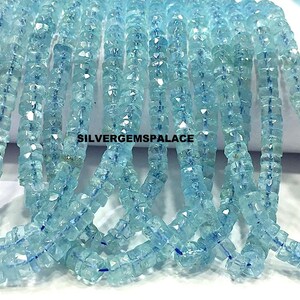 AAA+ Natural Aquamarine Faceted Tyre Cut Beads Aquamarine Heishi Beads Aquamarine Gemstone Beads Aquamarine Beads Strand Luster Aquamarine.