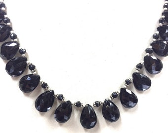 Natural Faceted 16" Necklace Black Spinel Almond Beads Necklace Gemstone Beads