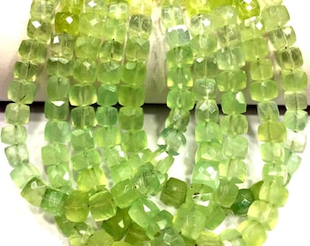 AAA QUALITY~Natural Rare Prehnite Faceted Cube Shape Beads Green Prehnite Gemstone Beads Lovely Prehnite Strand Beads Jewelry Making Beads.
