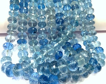 AAAA+ Extremely Rare~Aquamarine Color Faceted Rondelle Beads Large Size Rondelle Beads Aquamarine Gemstone Beads 5 Strands Wholesale Price.