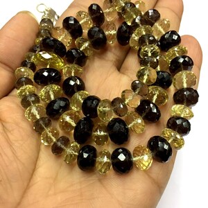 Beautiful Natural Faceted Lemon+Smoky Quartz Rondelle Shape Beads 7-10mm Gemstone Beads 19&quot; Strand Approx Superb Quality New Arrival