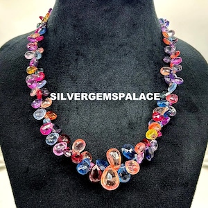 Rare Multi Sapphire Faceted Pear Briolettes Faceted Sapphire PearDrop Beads Multi ColorFul Gemstone Beads Multi Beads Necklace Good Looking.