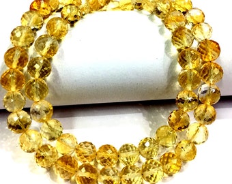 Natural Citrine Round Faceted Beads Citrine Round Ball Shape Beads 7-8.MM Citrine Gemstone Beads Jewelry Making Round Beads Top Quality.