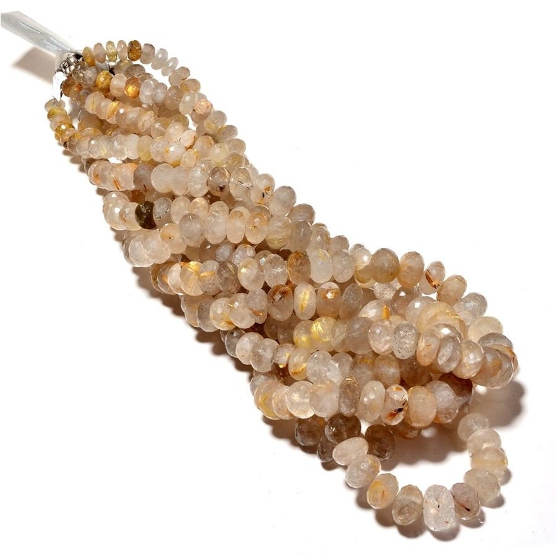 Natural Faceted 18 1 Strand Rutile Rondelle Beads 8-10mm Gemstone Beads