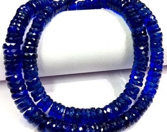 Extremadamente hermosas~ Cuentas de zafiro azul facetadas en forma de neumático Cuentas de zafiro planas en forma de rondel Cuentas de zafiro de piedras preciosas Venta al por mayor de collares de zafiro.
