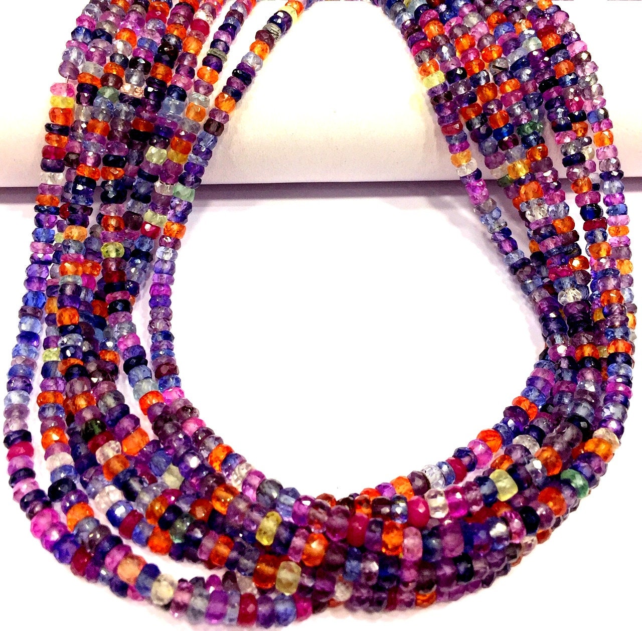 AAAA+ QUALITY~~Full Sparkling~~Natural Multi Sapphire Faceted Rondelle Beads 4.MM Sapphire Gemstone Beads Faceted Sapphire Beads Strand.