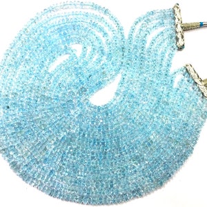 AAA+ QUALITY~Natural Sky Blue Topaz Beads Necklace Genuine Topaz Gemstone Beads Sky Topaz Faceted Rondelle Beads 7 Layer Necklace Wholesale.