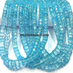 Natural Blue Topaz Faceted Tyre Beads Sky Topaz Gemstone Beads Topaz Beads Strand Rare Sky Topaz Tyre Cut Beads Jewelry Making Beads.