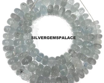 Natural Rare Moss Aquamarine Smooth Rondelle Beads Gorgeous Milky Aquamarine Rondelle Gemstone Beads 7-9.MM Aquamarine Beads Necklace 18”