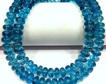 AAA QUALITY~Great Luster~Natural Neon Apatite Smooth Rondelle Beads 7.MM Rare Neon Apatite Gemstone Beads Apatite Strand Jewelry Making Bead
