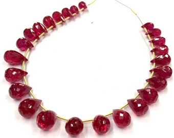 1 Strand Ruby Faceted Tear Drop Beads Briolettes Ruby Beads 9mmx7mm-11mmx7mm 8.5 Inches SP1263