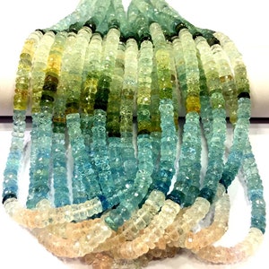 AAA Natural Aquamarine Faceted Tyre Cut Beads Aquamarine Gemstone Beads 5.5 MM Multi Aquamarine Rondelle Beads Sparkly Aquamarine Heishi Cut