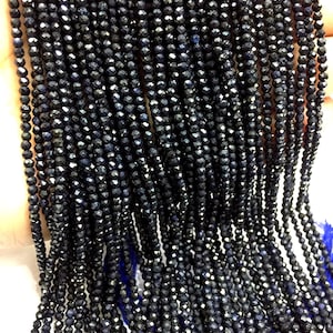 Natural Blue Sapphire Beads Machine Cut Blue Sapphire Faceted Rondelle Beads 3.MM Sapphire Gemstone Beads 13&quot; Strand Superb Quality