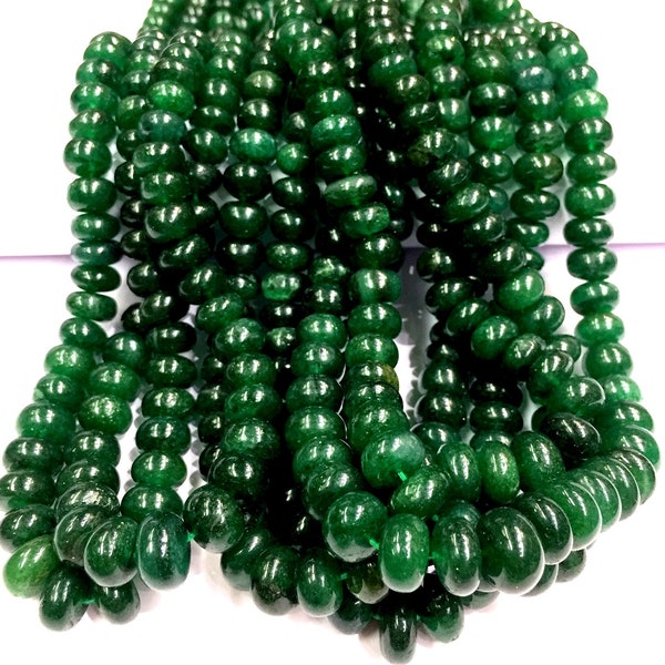 AAA QUALITY~~Natural Nephrite Green Jade Beads Smooth Green Jade Rondelle Beads Nephrite Jade Green Gemstone Beads Dark Green Color Beads.