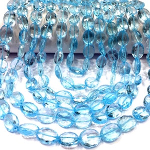 AAAA+ Rare Natural Sky Blue Topaz Faceted Oval Shape Beads Sky Swiss Topaz Oval Beads Necklace Genuine Topaz Gemstone Beads 6 Layer Necklace