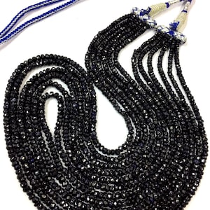 AAA+ QUALITY Natural Blue Sapphire Gemstone Beads Necklace Deep Blue Color Sapphire 3-4.MM Faceted Rondelle 100% Natural Total 6 Strands