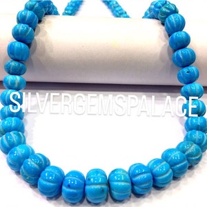 AAA QUALITY~Natural Turquoise Melon Beads Heated Turquoise Gemstone Beads Turquoise Carved Rondelle Beads Carved Melon Bead Turquoise Strand