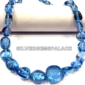 AAAA+ Quality~~Rare Aquamarine Color Smooth Nuggets Beads Aquamarine Beads Necklace 24 Inches Long Aquamarine Gemstone Beads Gift For Her.