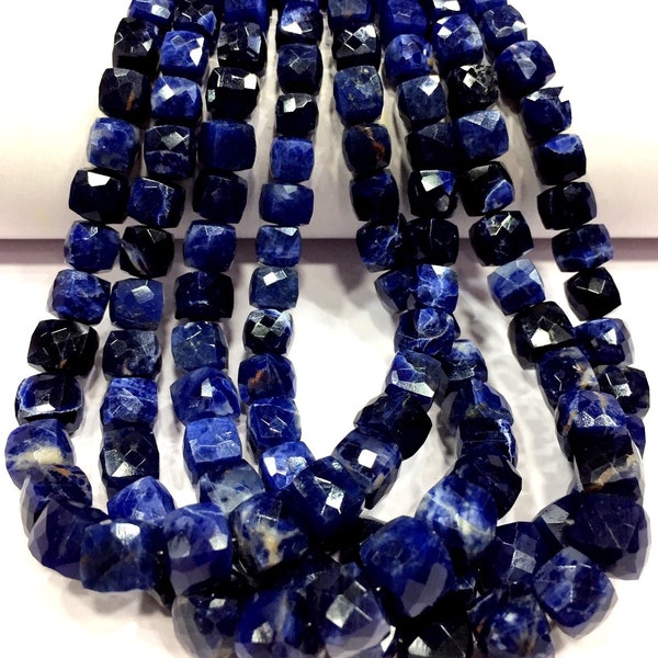 Natural Sodalite Faceted Cube Shape Beads Rare Sodalite Cube Beads Strand Blue Sodalite Box Sodalite Gemstone Beads Top Quality.