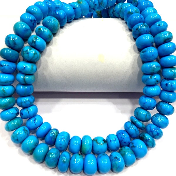 Perles rondelles lisses turquoises naturelles de 7 mm, perles turquoises, pierres précieuses turquoises chauffées, perles turquoises pour fabrication de bijoux.