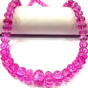AAAA+ Extremely Rare~Pink Sapphire Melon Beads Sapphire Carved Rondelle Beads Sapphire Pumpkin Shape Beads Pink Sapphire Beads Necklace.