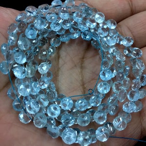 Natural Blue Topaz Faceted Teardrop Beads Onion Shape Beads 5mm Topaz Gemstone Beads Topaz Briolettes