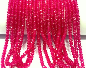Contas de rubi natural facetadas AAAA+, contas raras de rubi rosa, contas de fio de rubi de 3 mm, contas deslumbrantes de rubi para fazer joias, 1 fio.