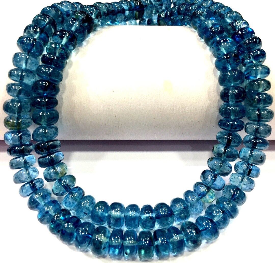 Perles En Topaze Bleue De Londres - Rondelles Lisses 7-10mm, Collier 15 Pouces, Argent