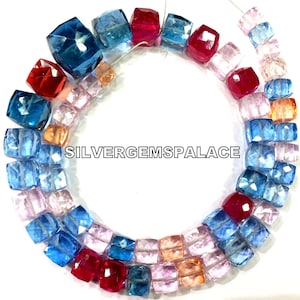 Extremely Beautiful~Rare Multi Sapphire Color Faceted Cube Shape Beads Multi Color Beads Strand Sapphire Gemstone Beads Multi Beads Necklace
