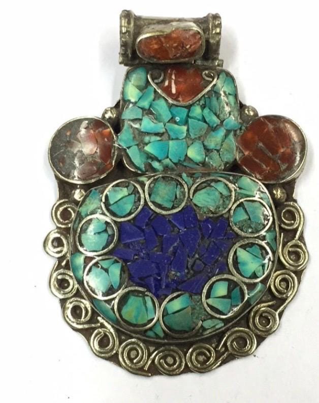 Collier Tibétain Turquoise - Pierre Précieuse Main - Népal - Longueur 18 Pouces - Neuf
