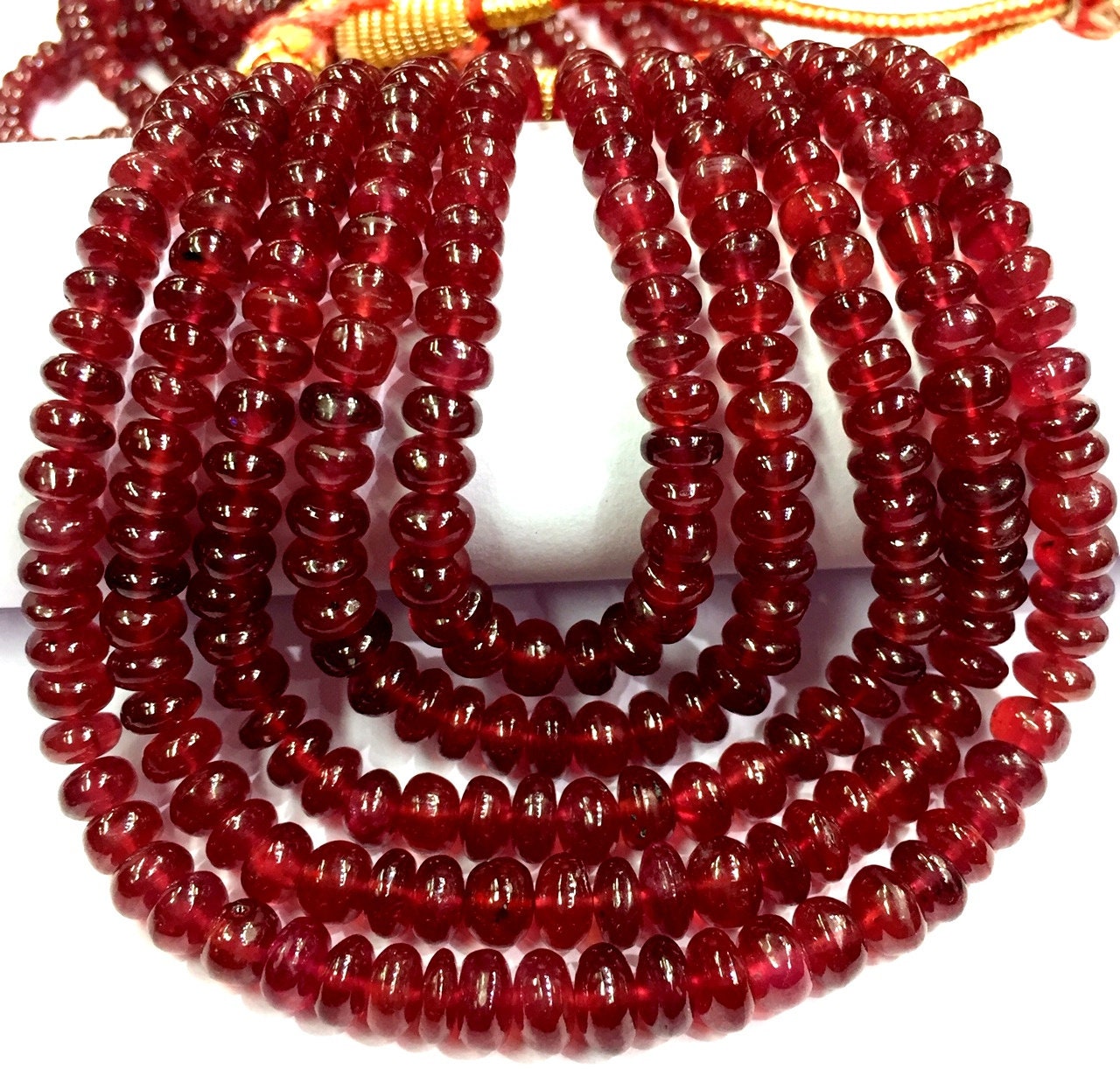 Ruby 4-6mm Smooth Rondelle AA Grade Gemstone Beads Strand - 158129