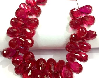 1 Strand Ruby Faceted Tear Drop Beads Briolettes Ruby Beads 9mmx7mm-11mmx7mm 8.5 Inches SP1263