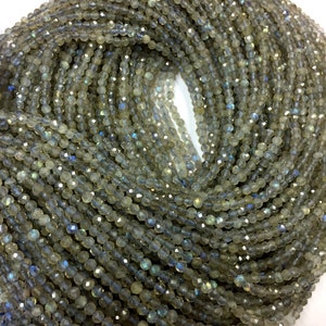 Natural Labradorite Faceted Rondelle Beads Blue Fire Labradorite Beads Micro Cut 3mm Labradorite Gemstone Beads 5 Strand