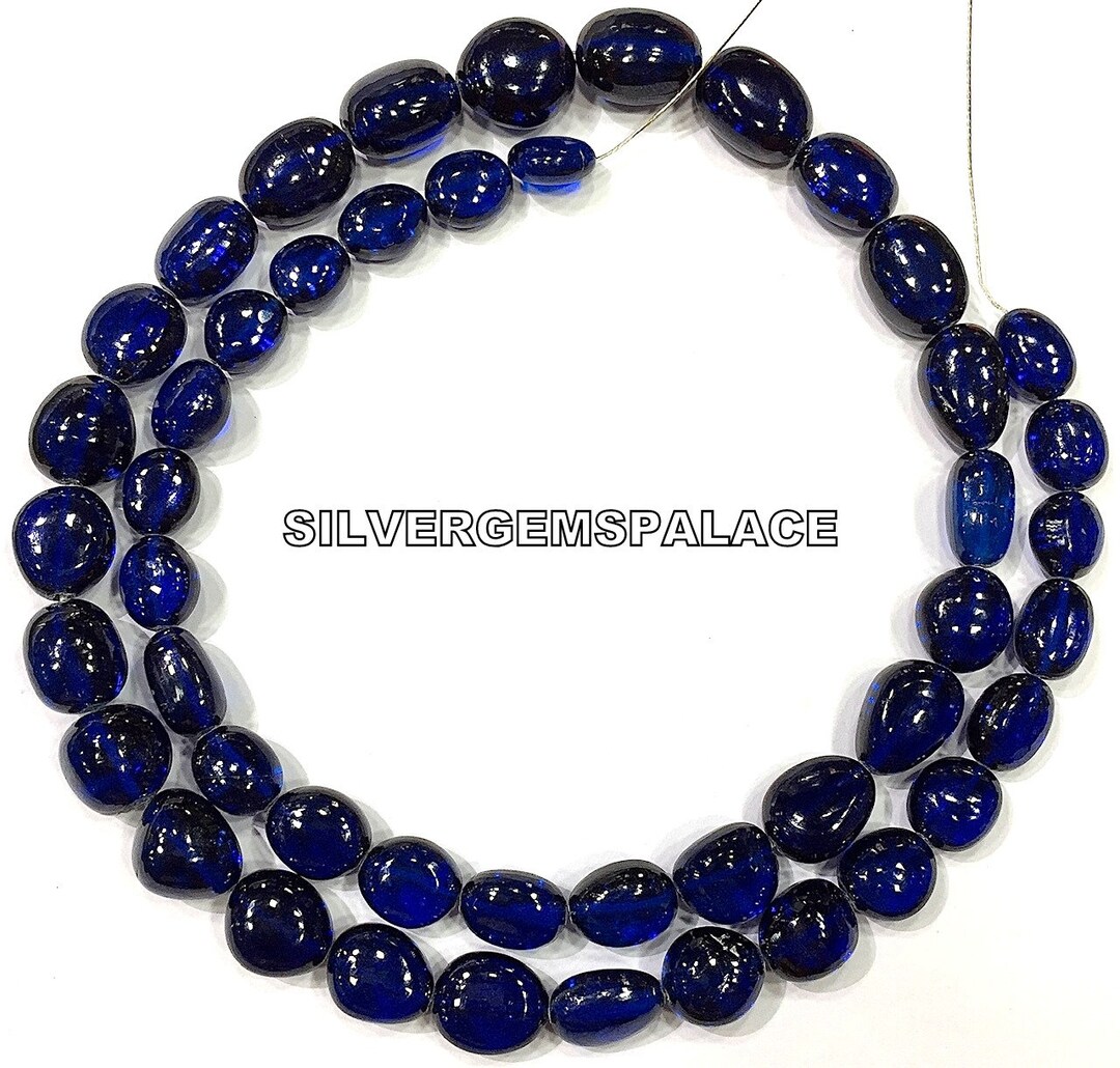 ブルー サファイア スムース ナゲット ビーズ ネックレス 研磨された