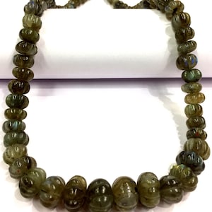 Natural Labradorite Melon Shape Beads 8-10.MM Labradorite Carving Rondelle Beads Labradorite Carved Beads Labradorite Gemstone Beads.