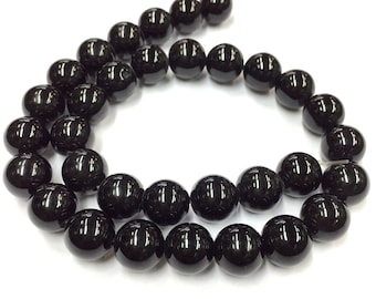 Natürliche glatte schwarze Onyx runde Kugelperlen 12 mm Glatte Edelsteinperlen 15 "Strang