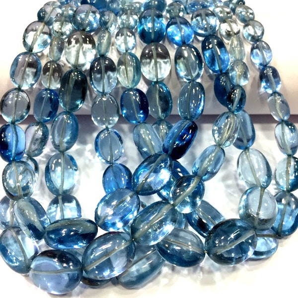 Qualità AAA+~~Perline di forma ovale liscia di colore acquamarina rara Perline di pietre preziose acquamarina Perline ovali acquamarina Creazione di gioielli Perline ovali.