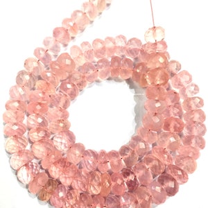 Natural Rose Quartz Faceted Rondelle Beads Pink Rose Quartz Gemstone Beads Jewelry Making Rondelle Beads Wholesale Gemstone Bead Top Quality