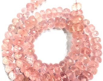 Natural Rose Quartz Faceted Rondelle Beads Pink Rose Quartz Gemstone Beads Jewelry Making Rondelle Beads Wholesale Gemstone Bead Top Quality