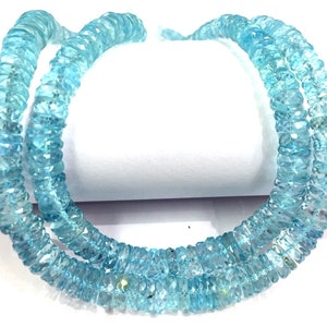 AAA QUALITY~Great Luster Aquamarine Faceted Tyre Shape Beads Aquamarine Heishi Cut Beads Aquamarine Gemstone Beads Aquamarine Necklace.