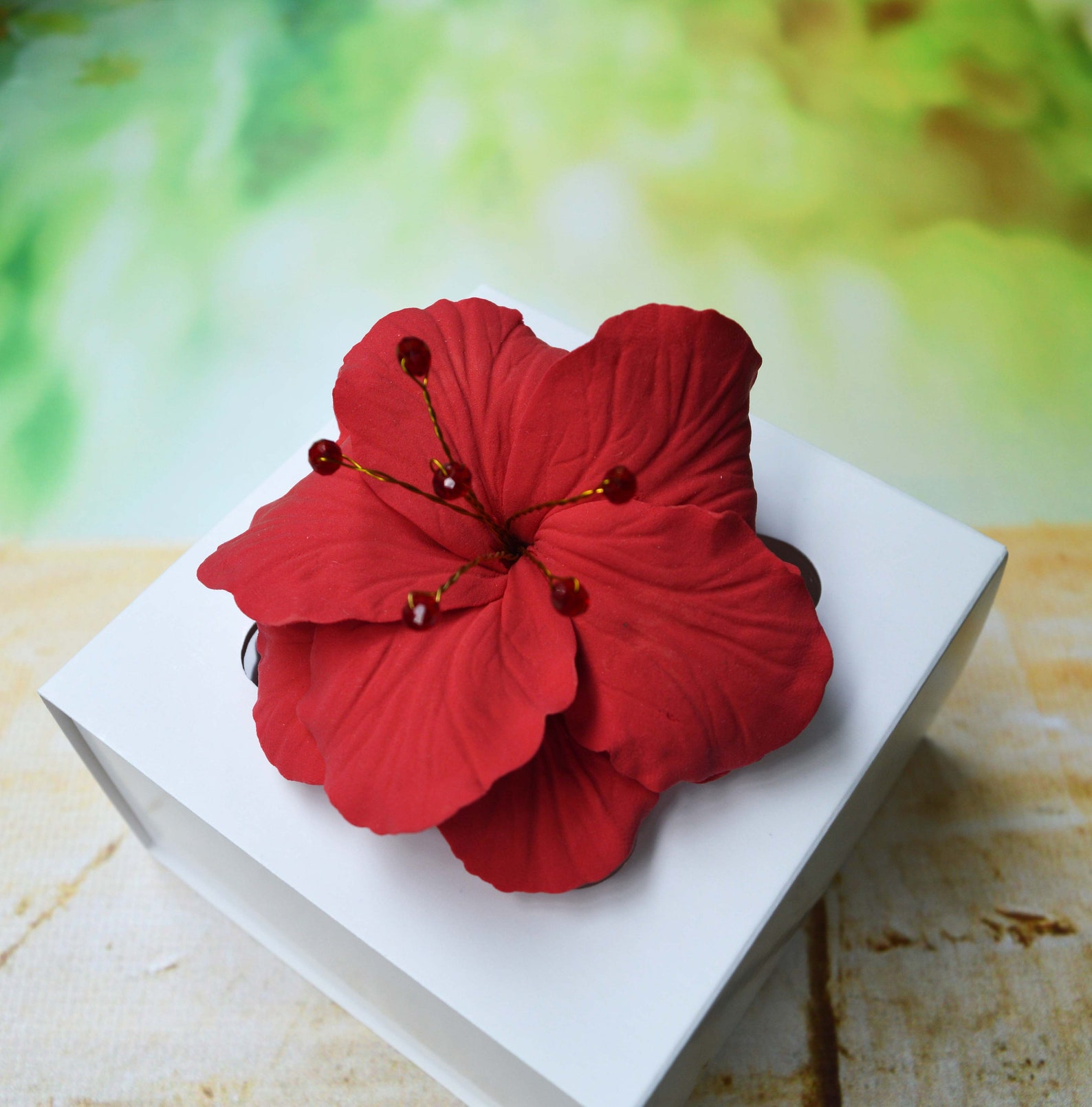 Red Hibiscus Hair Clip Bridal Flower Hair piece Bride Floral Etsy