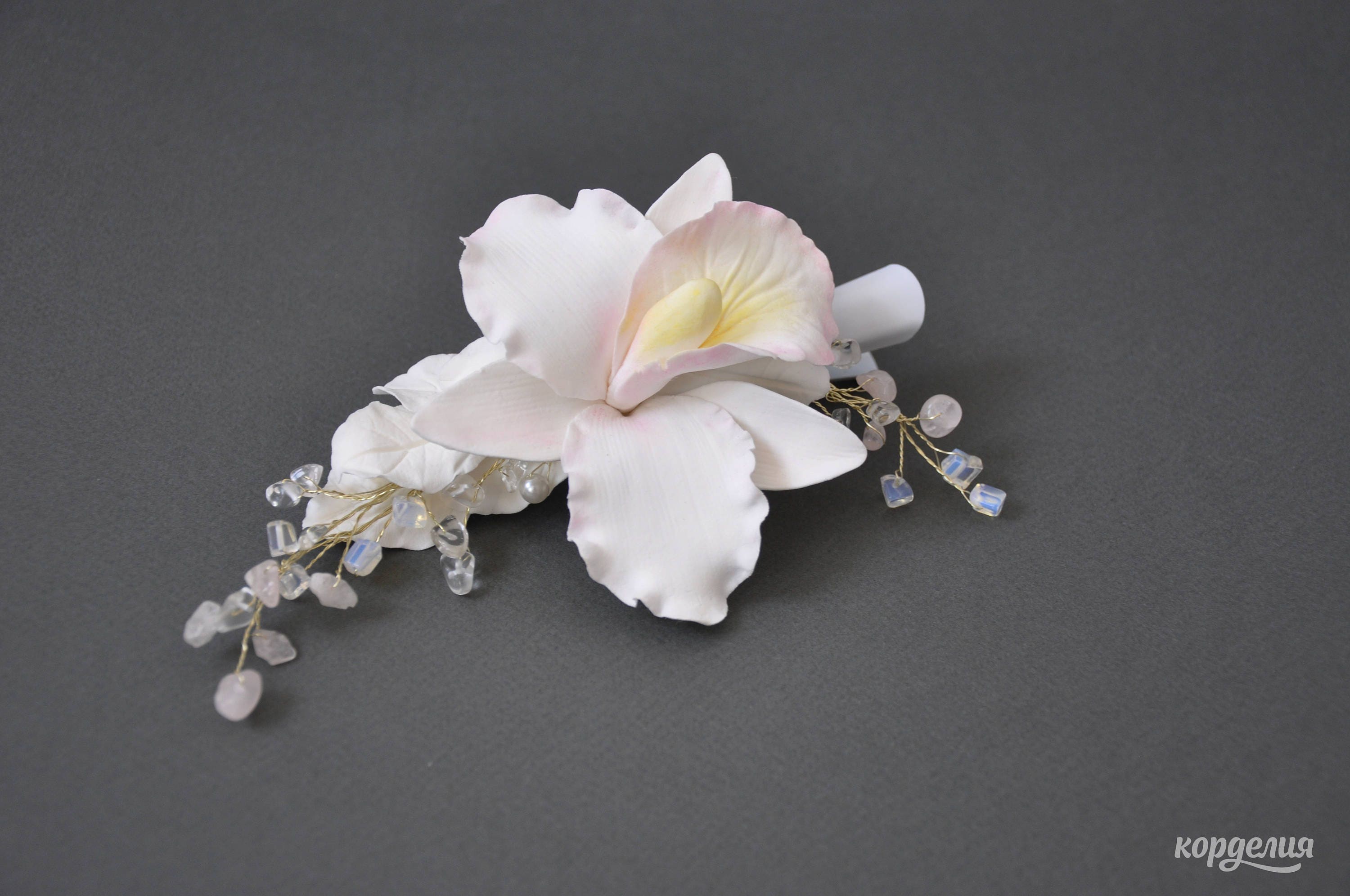 Orchid Hair piece Flower Hair clip White Wedding Tropical Head Etsy