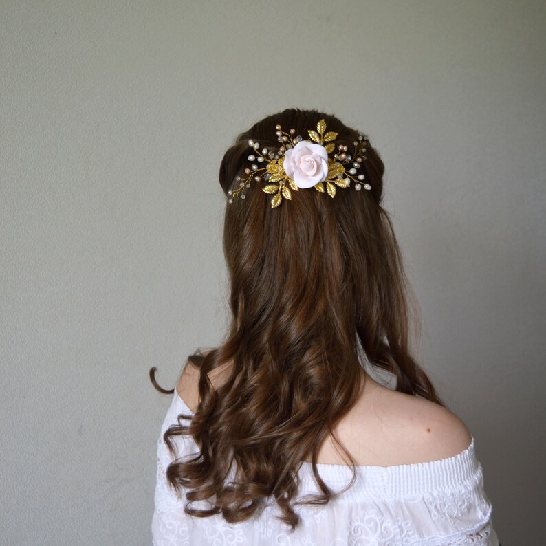 Rose Gold Hair Barrette Flower Girl Hair Piece Wedding Floral Etsy