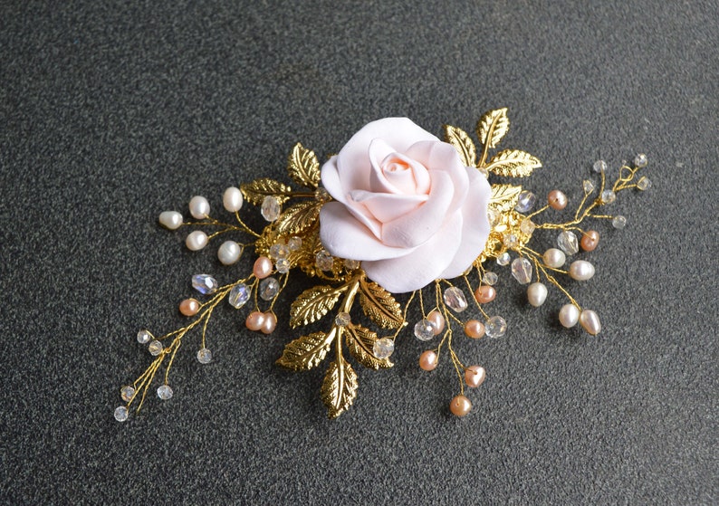 Rose Gold Hair Barrette Flower Girl Hair Piece Wedding Floral Etsy