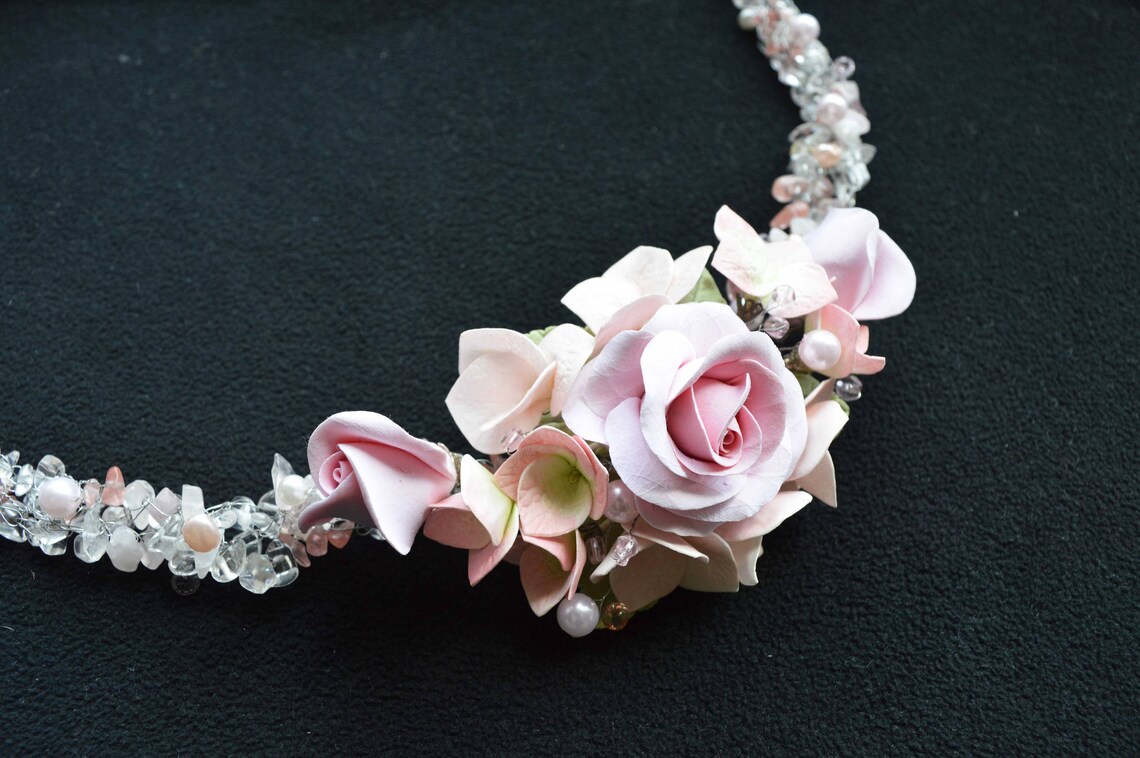 Wedding Flowers Necklace Statement Necklace Pink Floral Etsy