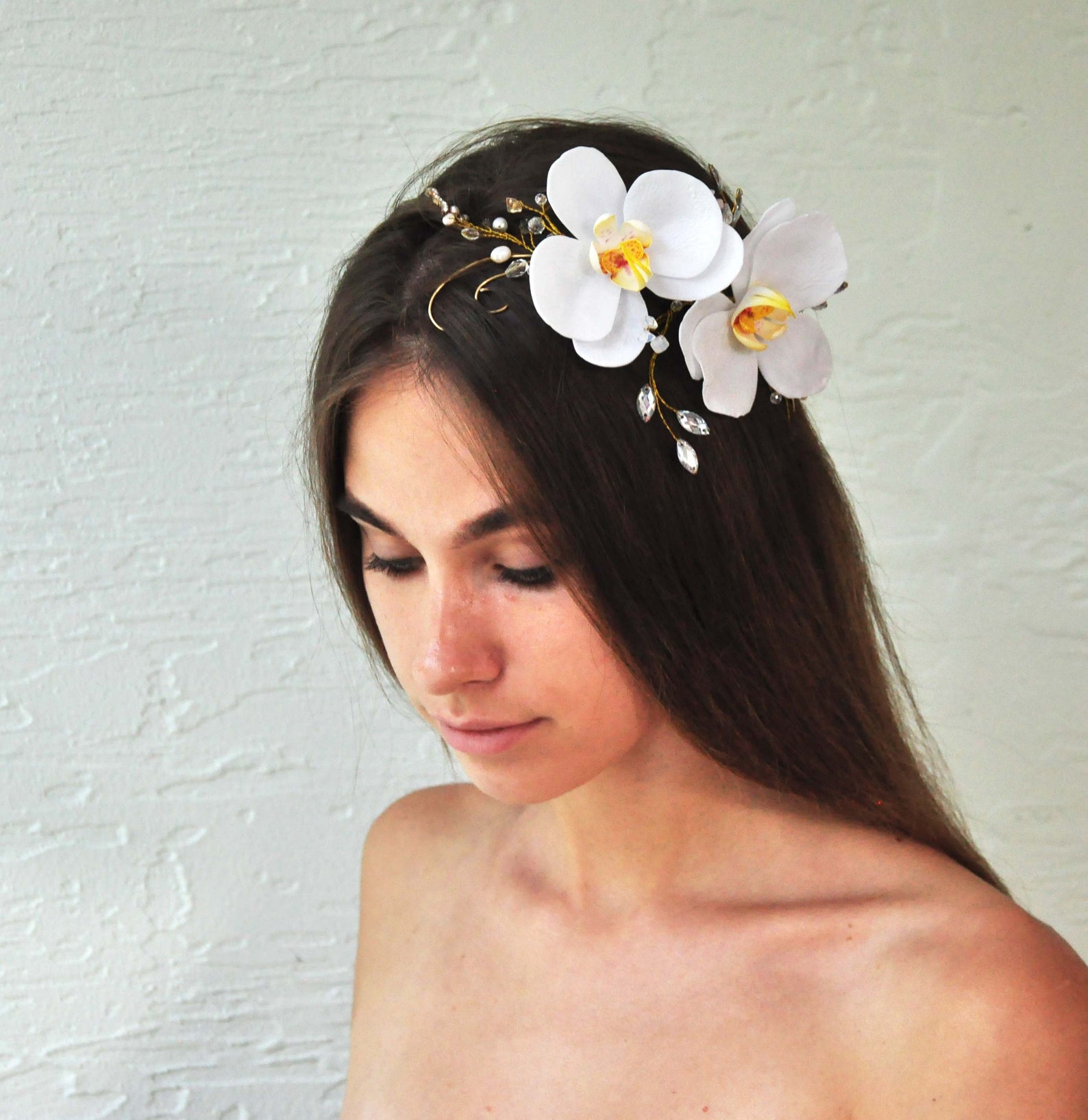Orchid Flower Hair piece Bridal Flower Hair Vine Wedding Head Etsy