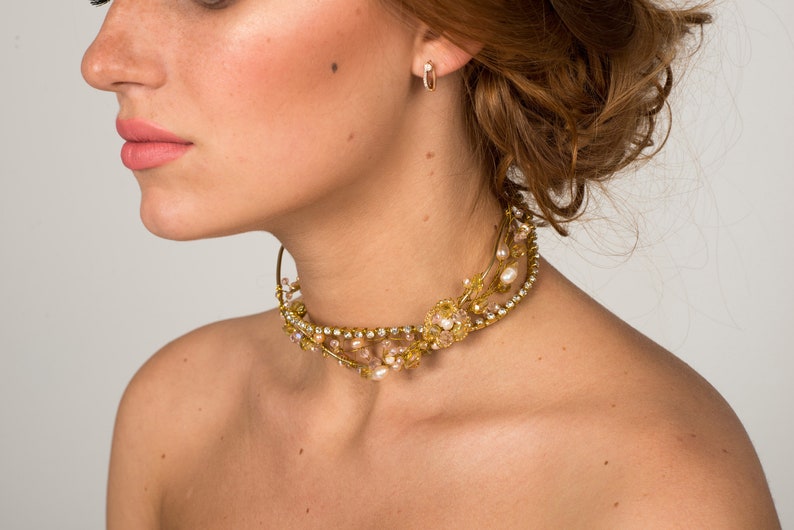 Mariage dor RAS de cou perle collier mariée rose cristal | Etsy