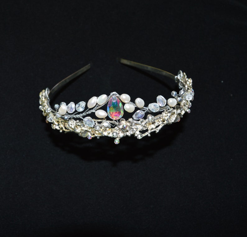 Bridal Tiara Wedding Headpiece for Bride Pearl Crown Rhinestone Silver Headband Wedding Diadem Crystal Jewelry Girl Bridal hair accessories